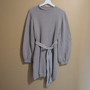 Chenille Bubble Sleeve Gray Knit Dress